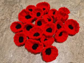 21 knitted Poppies
