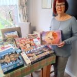 Sandie with the Jigsaws, books and board games for the Stroke Unit at Brentwood Community Hospital