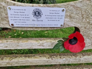 District 105CE plaque to Serge Weibel on the bench at Thiepval Memorial donated by District 105E