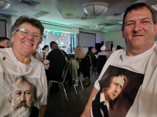 Robyn and Rick at Cockney Night as Johannes Brahms and Franz Liszt