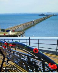 How the poppies will look on a bench, and the pier viewed from the land end