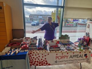 Robyn at the Poppy Stall at Morrisons, Hadleigh Robyn at the Poppy Stall at Morrisons, Hadleigh